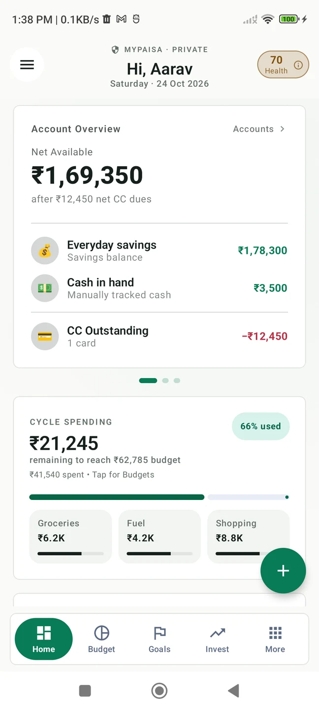 MyPaisa account overview and cycle spending
