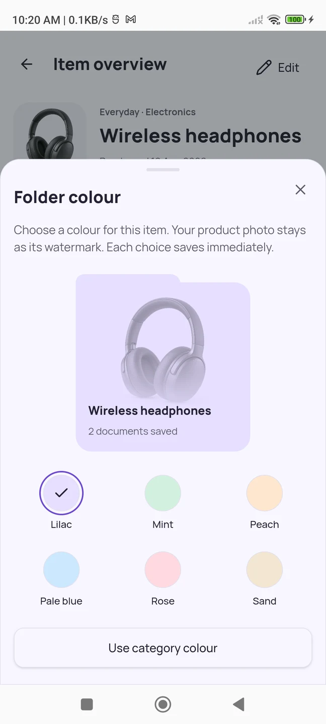 OwnWise folder colour choices for Wireless headphones