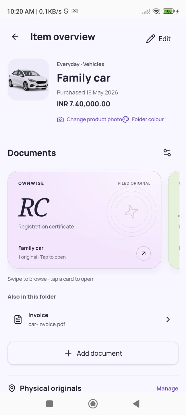 OwnWise Family car document folder
